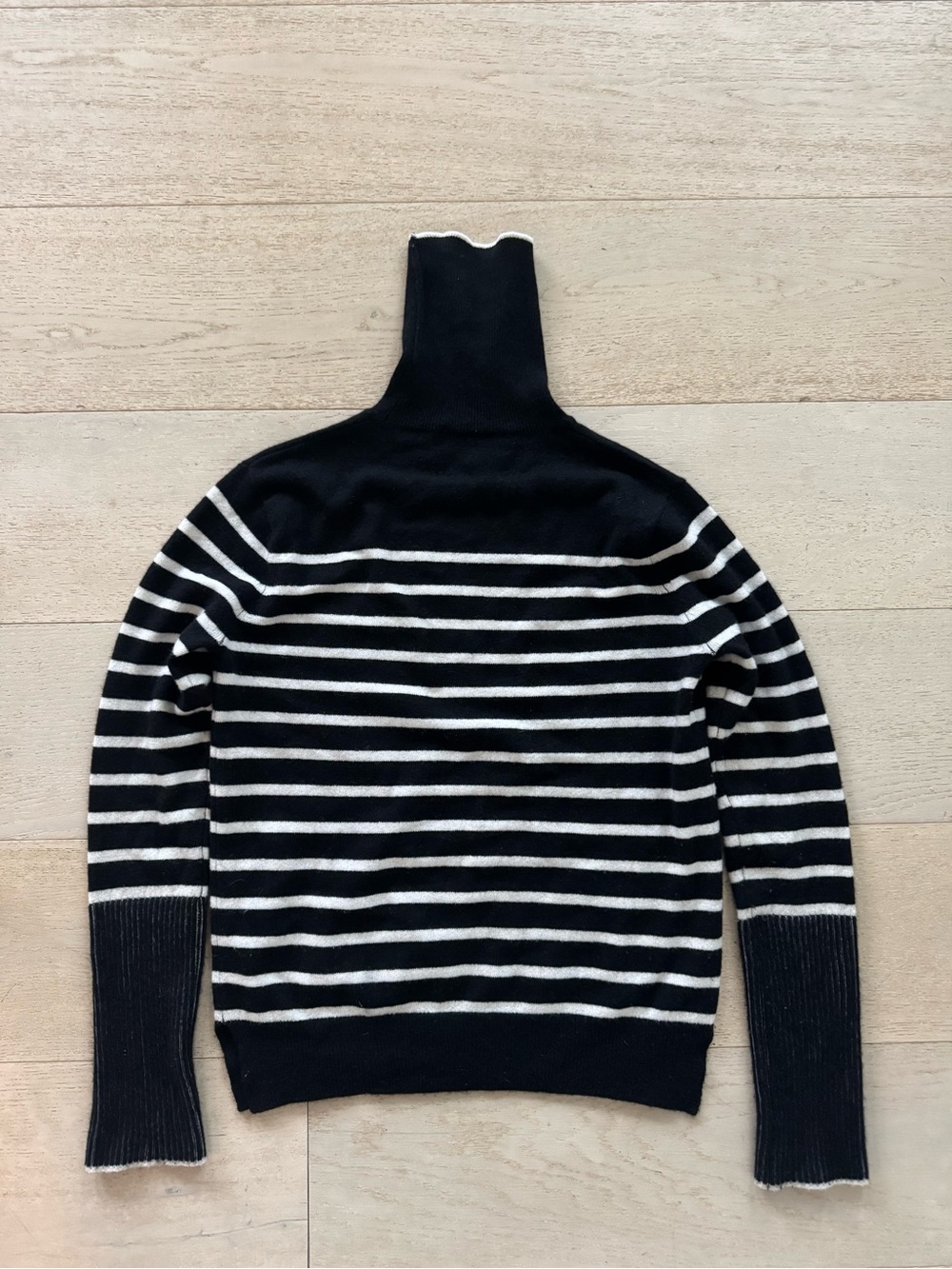 La Ligne 100% Cashmere Black Cream Stripe Turtleneck Sweater XS